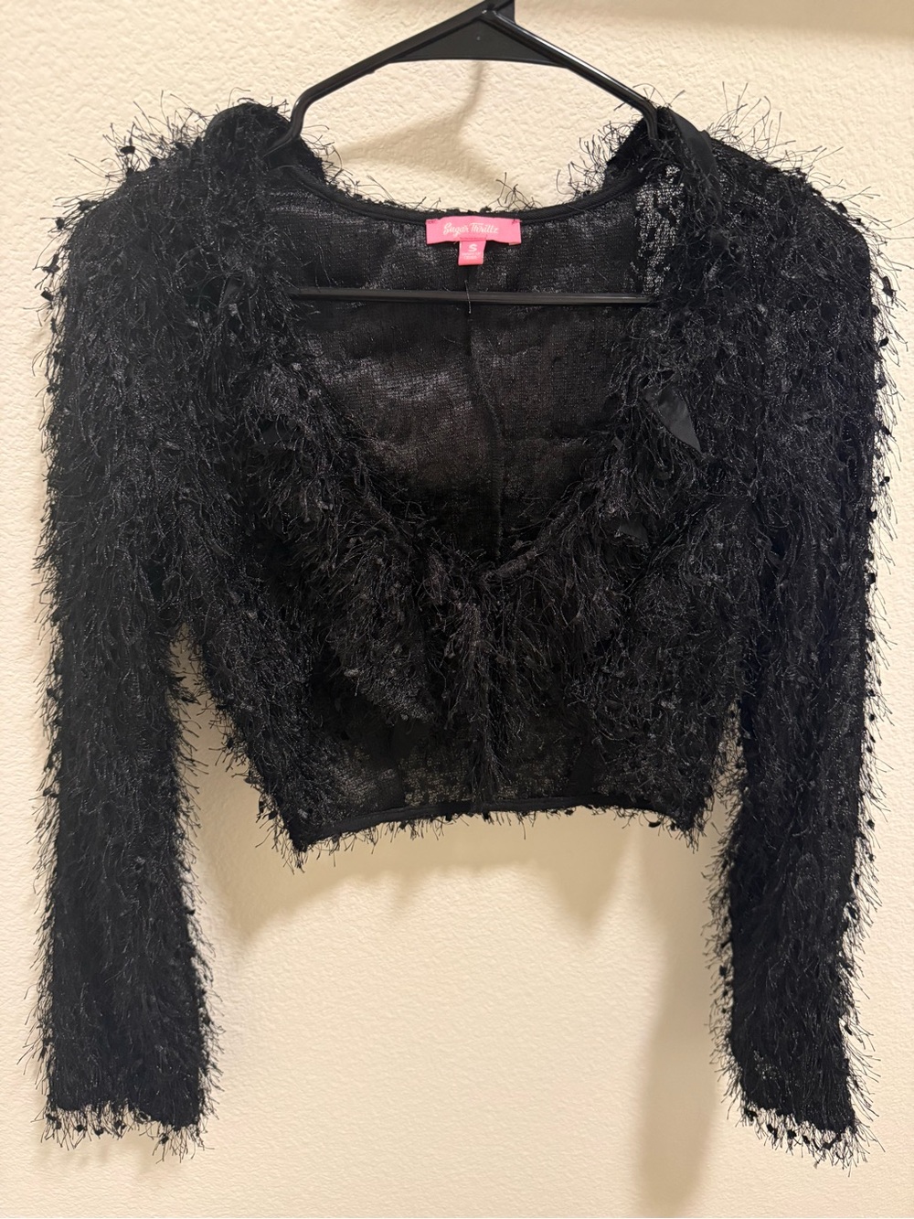 Sugar Thrillz Black Fuzzy Cropped Cardigan